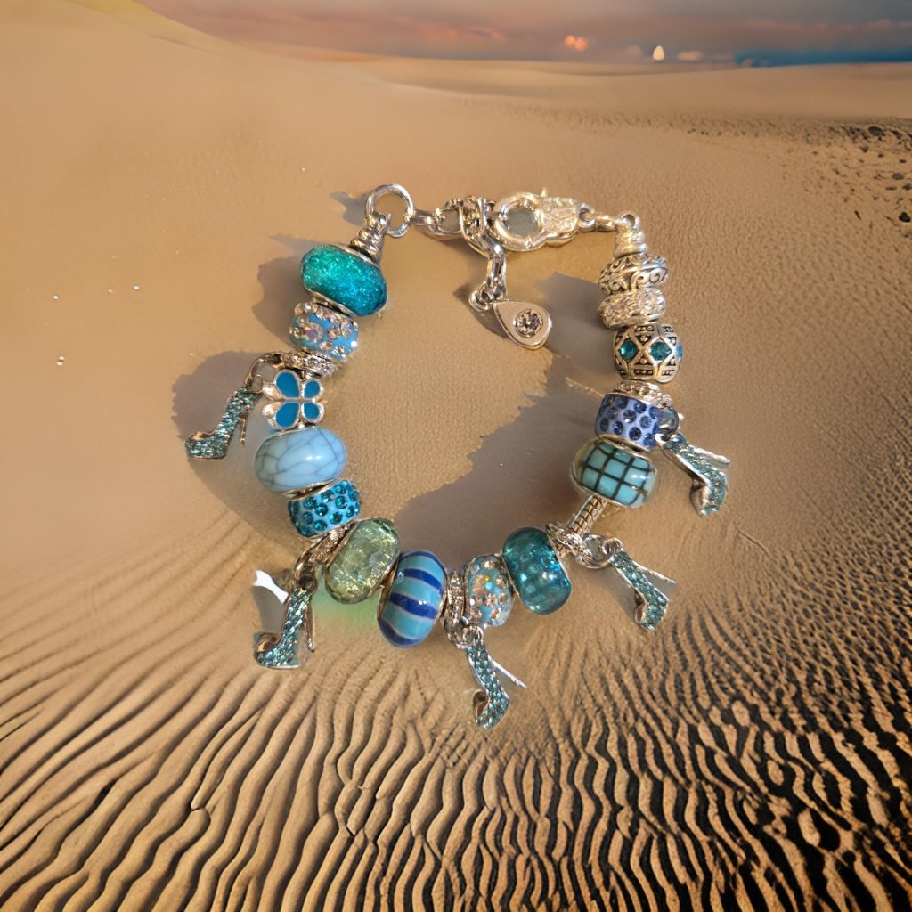 Blue High Heels Charm Bracelet~ 7 In. Plus Extender Chain =9